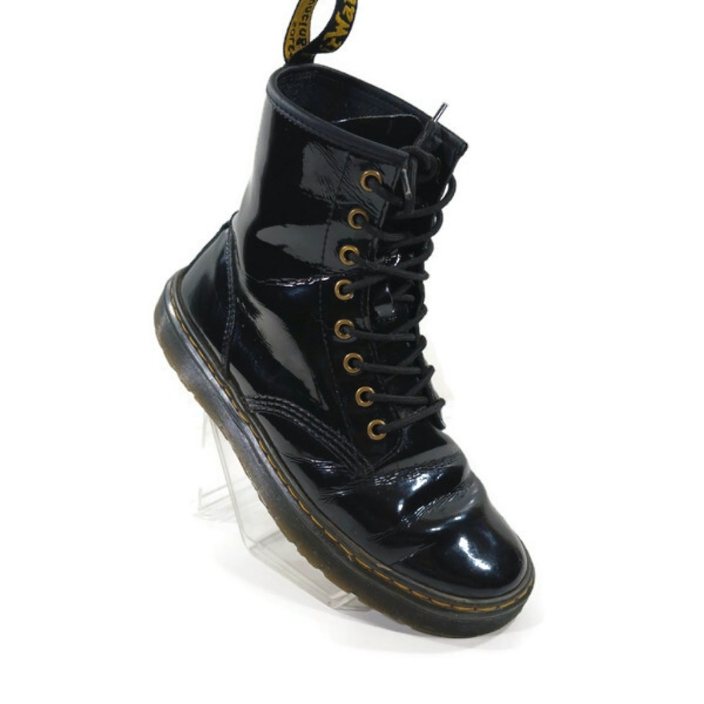Dr. Martens Zavala Combat Boots Patent Leather Lace Up Size 9L/8M UK7/EU41